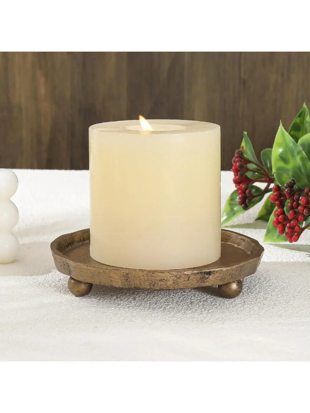 Rustic Vintage Cast Iron Candle Holder Plate - Round Tray for Pillar Candles